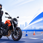 Permis A2 moto à Lille : jeune motard équipé prêt pour la formation