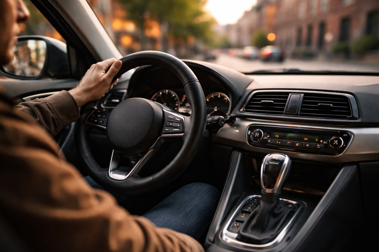 Main sur le volant d'une voiture automatique à Lille