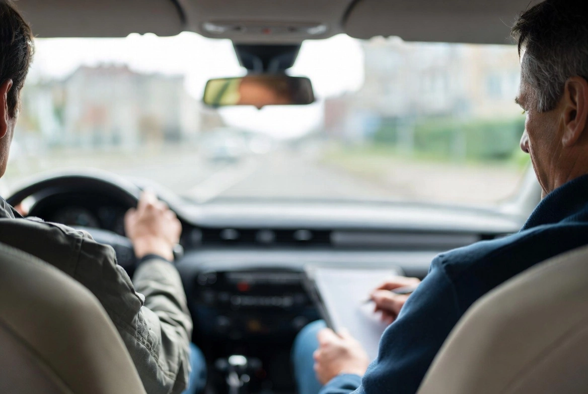Inspecteur évaluant un candidat au permis à Lille